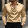 Casual Heren Satijn Zijde Dress Shirts Lange Mouw Sociaal Single Breasted Knoop Turn-Down Kraag Shirts Bruiloftsfeest Herenkleding