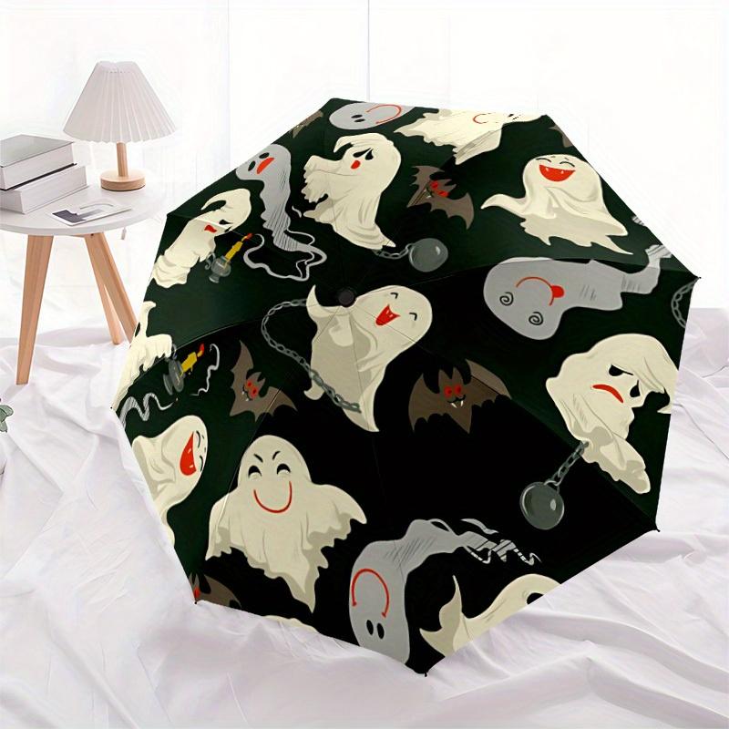 1pc Ghostly Fun Automatic Open/Close Umbrella with Windproof, Functional Design, 8-Rib Sturdy Canopy, Durable Ribs,083
