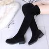 2024 Ladies Shoes Square Low Heel Women Over The Knee Boots Black Round Toe Woman Motorcycle Boots Dfc45