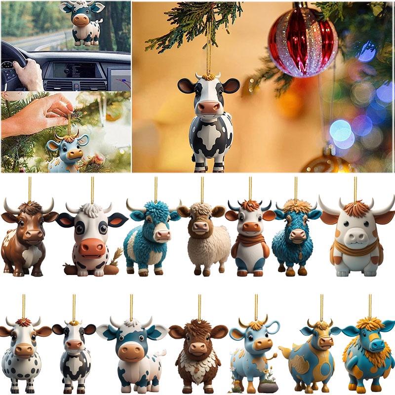 Colorful Cartoon Cow Car Hanging Ornament For Christmas Tree Home Decor