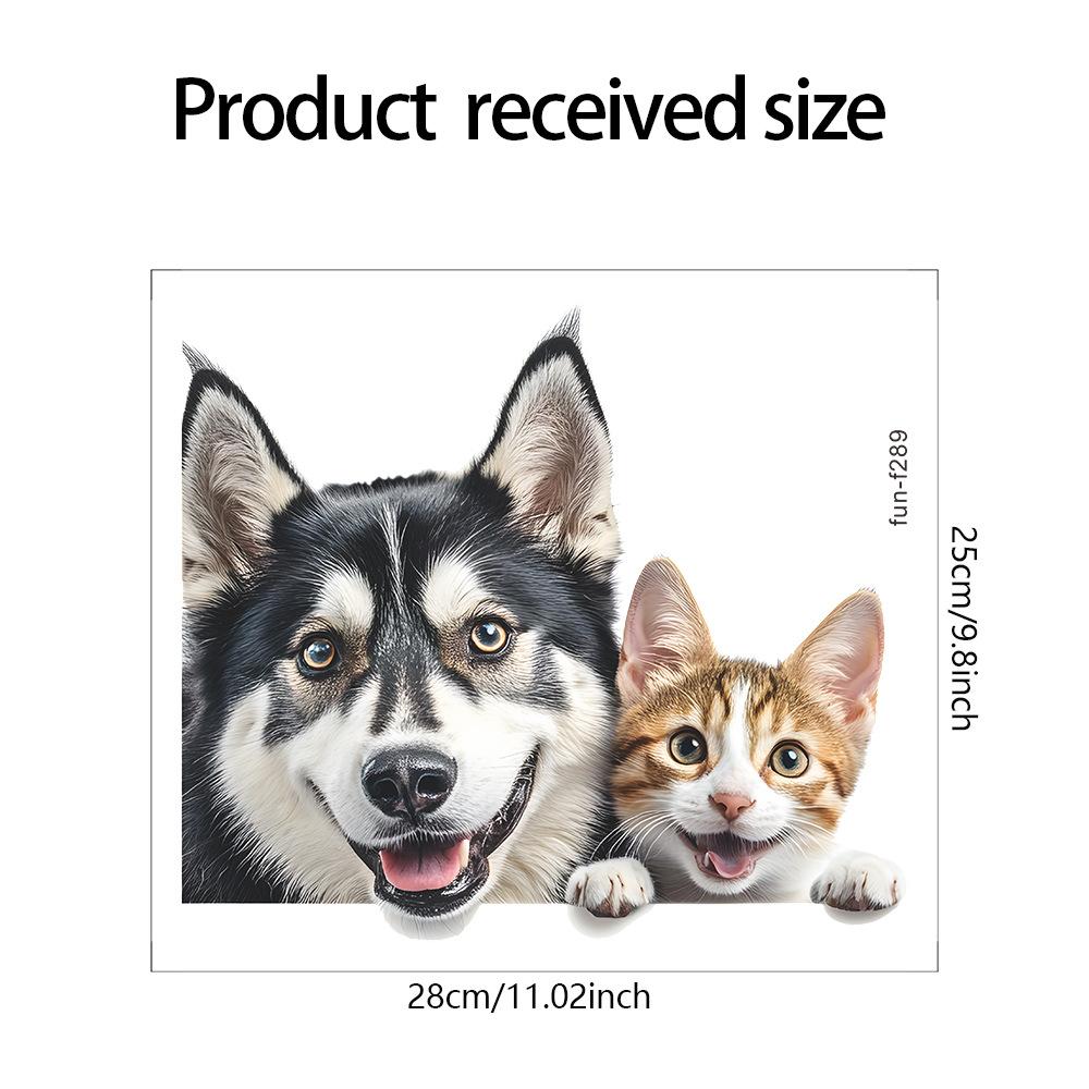 Samolepka s umělým zvířetem husky kotě vykukující sklo