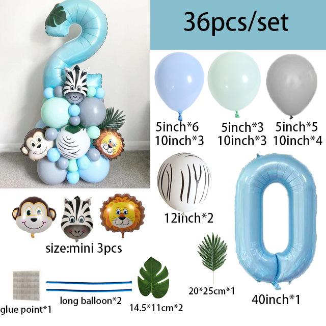 40 Inch Digital Zebra Forest Animal Balloon Set Digital Combination Column Balloon Children'S Birthday Arrangement