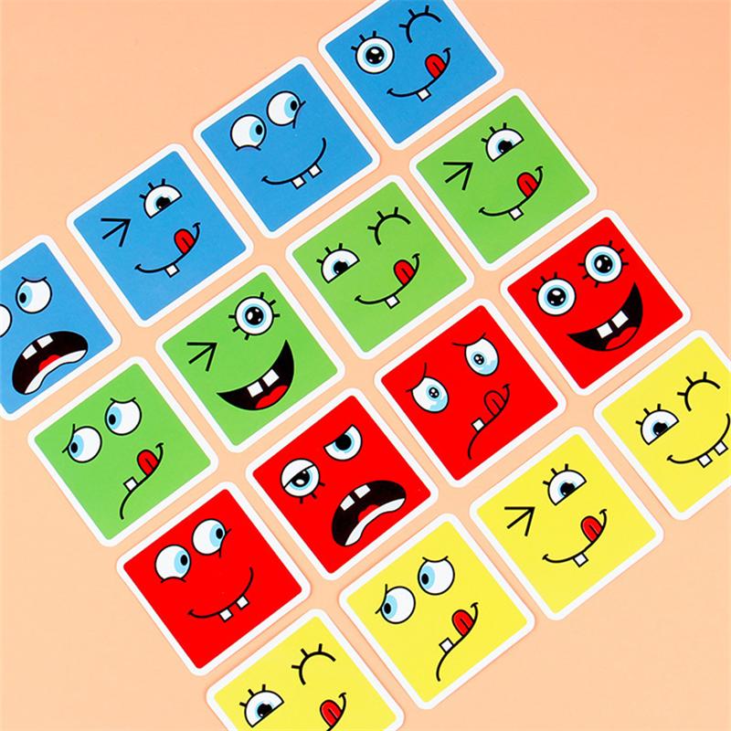 Cube Table Games Expression Puzzle Face Change Cube Building Blocks Toys Early Learning Educational Match Toy for Children Gift