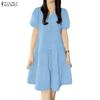 Women Casual V-Neck Solid Color Summer Short Sleeve Dress