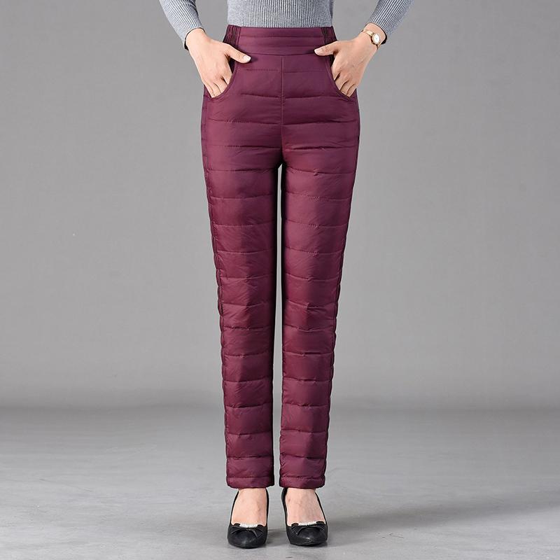 L~5XL Winter Pants Middle-aged Elderly Down Pants Women's Outer Wear High-waisted Large Size Plus Velvet Slim-fit Thick Women's Down Cotton Pants