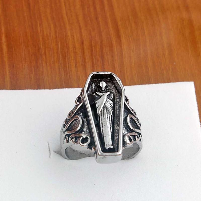 Gothic Vampire Coffin Ring Men Women Adjustable Plated Skull Punk Retro Fashion Statement Jewelry