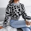 Pulover tricotat pentru femei, cu gâtul rotund, cu mânecă lungă, pulover, cu imprimeu leopard, pulover, tricot, cu tunică, topuri