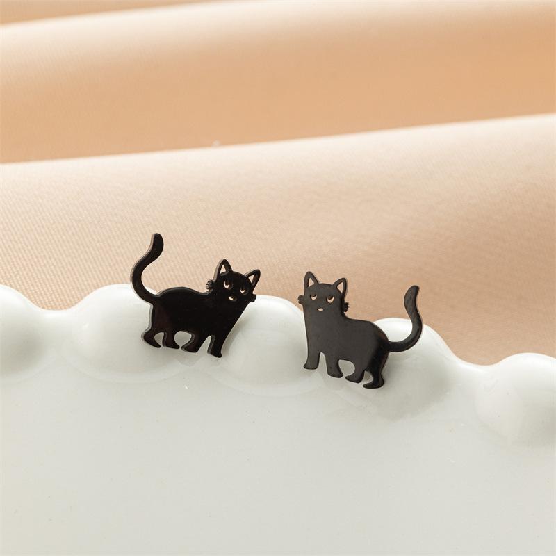1 Paire Boucles d'Oreilles Animal Chat de Dessin Animé Mignon Boucle d'Oreille Clou Chaton en Acier Inoxydable pour Femmes