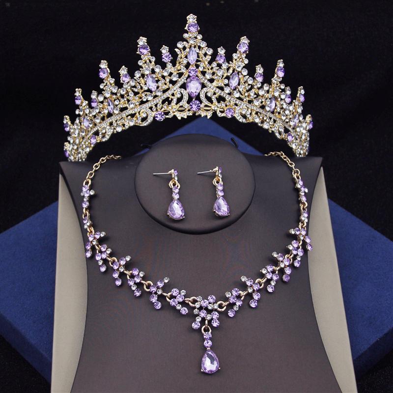 Luxury Green Crystal Bridal Jewelry Sets for Women Tiaras Earrings Necklace Crown Wedding Dress Bride Jewelry Set Accessories