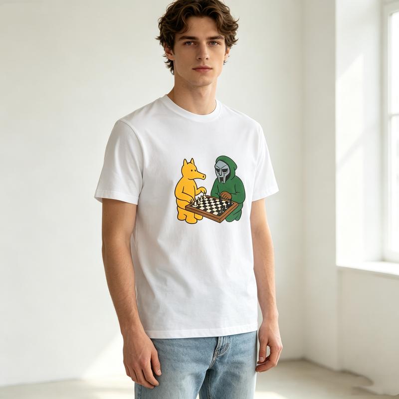 Cartoon Fox and Masked Chess Graphic T Shirt Funny Game Print Unisexs 100Cotton Crew Neck Y2k Top Harajuku Unisex