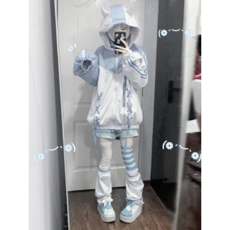 90er Harajuku Kawaii Pullover Verband Sweatshirt Y2k Ästhetik Hoodies Damen E-Girl Goth Streetwear Top