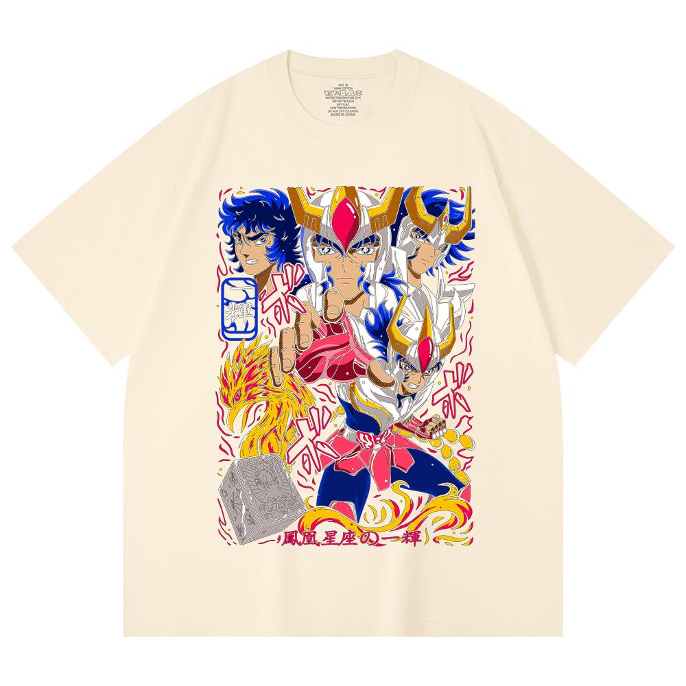 

230 г/м² 100% хлопок Saint Seiya V7 Феникс Принт Унисекс Тяжелая хлопковая футболка XS абрикосовый