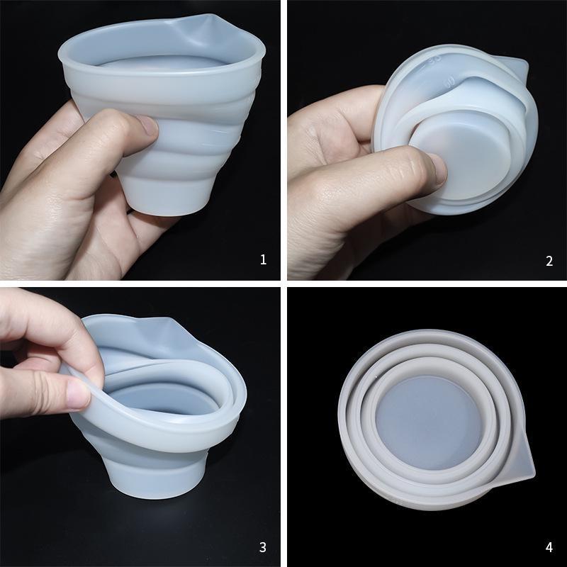Silicone Resin Measure Cups Graduated Silicone Measuring Collapsible Long Mouth Silicone Measuring Cups for Epoxy Molds