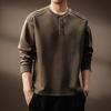 Luxury 300g Heavyweight Men's Henley Collar Pleated Hoodie - Autumn American Trend T-Shirt with Long Sleeves
