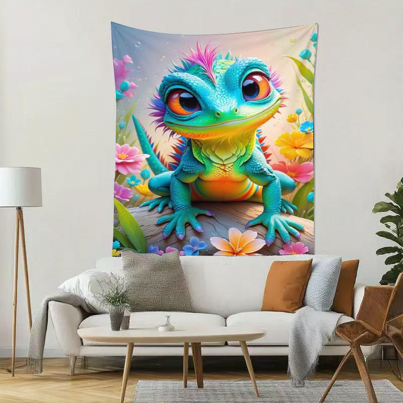 Colored Lizard Flowers Digital Printing Polyester Wall Tapestry Suitable for Use In Living Rooms Bedrooms Offices Bars Party