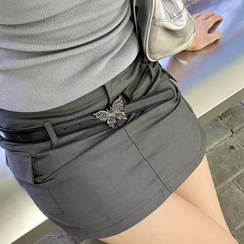 European and American retro butterfly rivet belt women s temperament versatile belt accessories high-end clothing accessories women чёрный