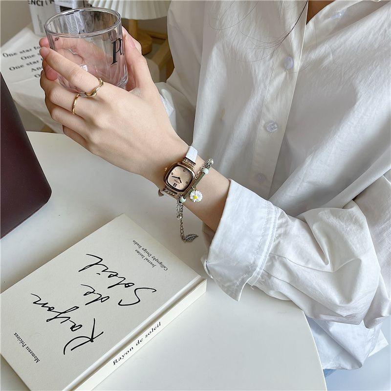 Vintage Women Watches Fashion Square Rhinestone Leather Quartz Watches Brand Luxury Ladies Wristwatch Clock Gifts Montre Femme