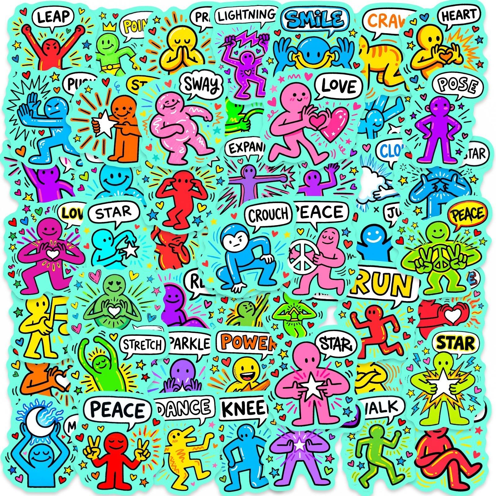 50 Street Tide Cool Fluorescent Villain Stickers Fun Action Expression Graffiti Skateboard Luggage Personalized Decorative Stickers