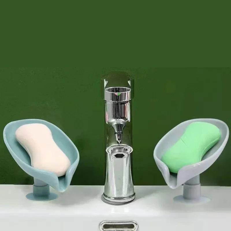 Bathroom Shower Soap Holder Leaf Shape Soap Box Drain Soap Holder Box Sponge Storage Tray Creative Sucker Water Free Storage Box