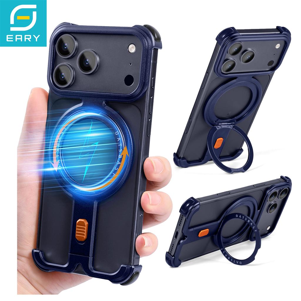 Pro iPhone 18 Pro Max 17 Pro Max Pouzdro pro MagSafe 360° Otočný Magnetický Stojan Hliníkový Bezrámový Kovový Nárazník Nárazuvzdorný Kryt