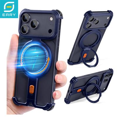 Eary for iPhone 17 Pro Max 17 Pro Case for MagSafe 360°Rotatable Magnetic Stand Aluminum Frameless Metal Bumper Shockproof Cover
