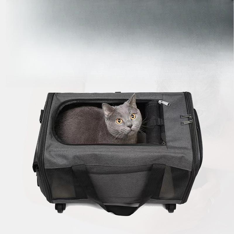 Oxford Fabric Upgraded Pet Rolling Carrier Foldable Breathable Large Capacity Handheld Shoulder Crossbody Bag For Cat Dog