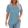 Women Summer T-shirt Round Neck Short Sleeve Tee Shirt Solid Color Lines Texture Loose Fit Pullover Tops Daily Wear