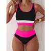 Sporty High Waist Bikinis 2026 Color Block Swimsuit Women Sexy Swimwear Female Bathers Bathing Swimming Swim Suit Beachwear XXL