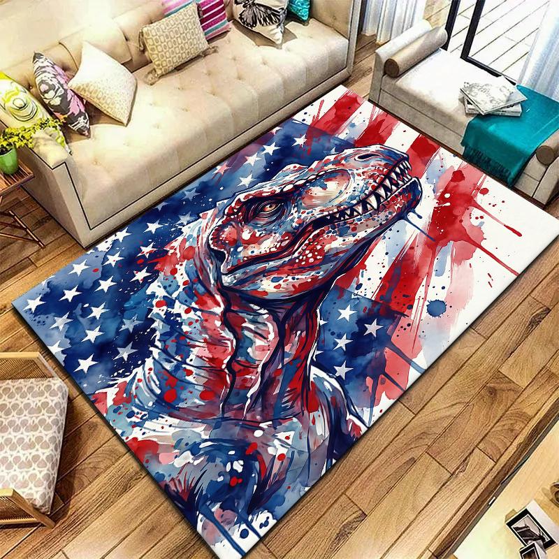 American Flag Animals Pattern Square Carpet,Area Rug,Carpet Rug for Living Room Bedroom Sofa Playroom Decor,Non-slip Floor Mat,Holiday Birthday Gifts