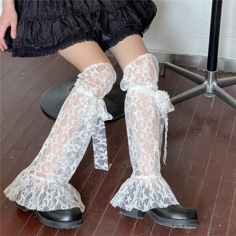 Japanese Style Leg Warmers for Women Cute Star Leg Warmers 80s Party Dance Legwarmers Fashion Lace Trim Long Leg Socks