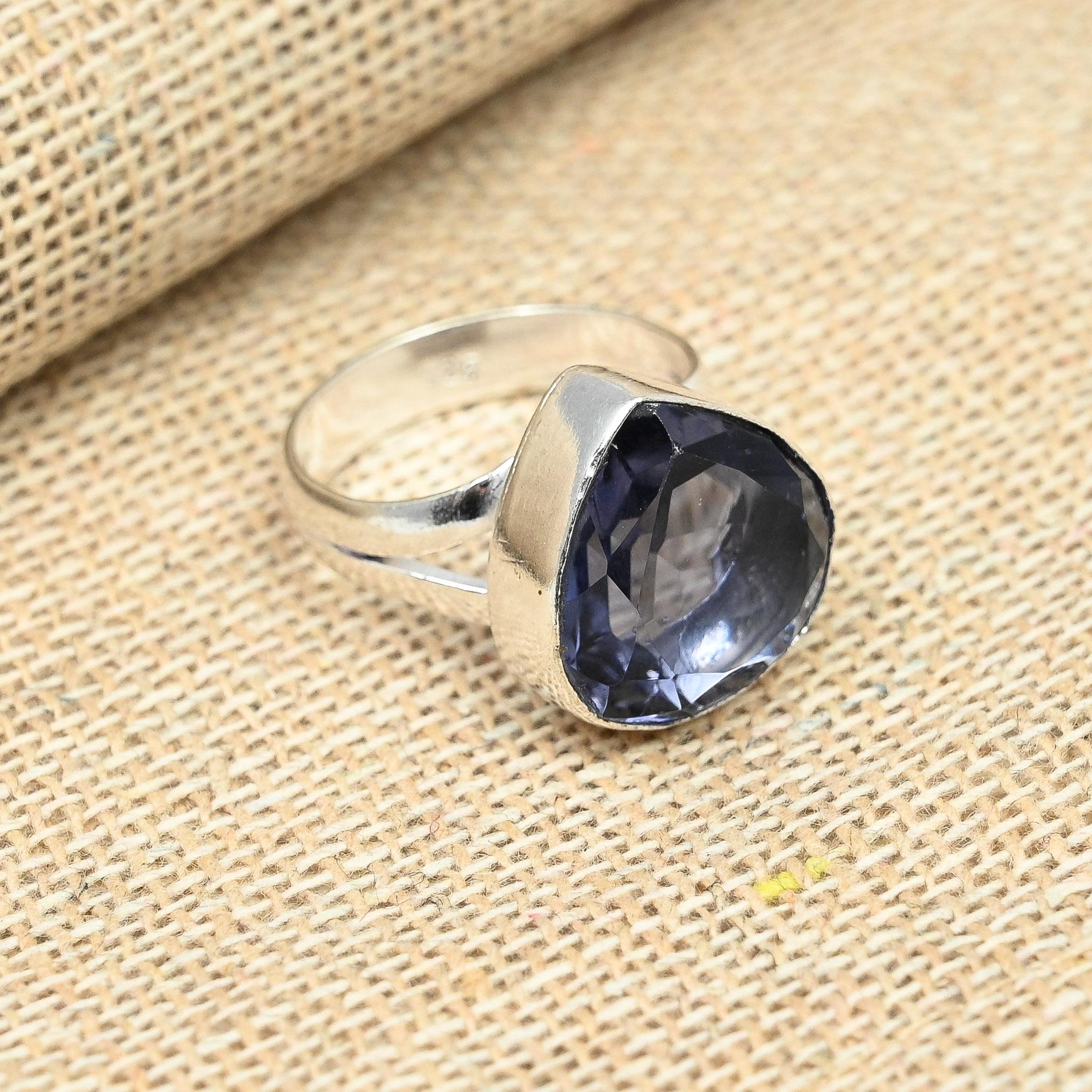 

Удивительный драгоценный камень иолит из стерлингового серебра 925 пробы, дизайнерское кольцо ручной работы, ювелирные изделия всех размеров 12