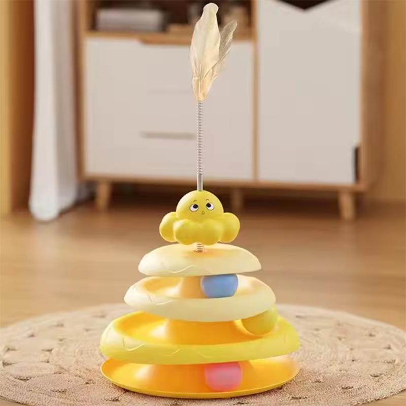 Colorful Balls Cat Toy Hollow Tracks Detachable Portable Playground for Cats Interactive Cat Stick Turntable for Boredom Relief