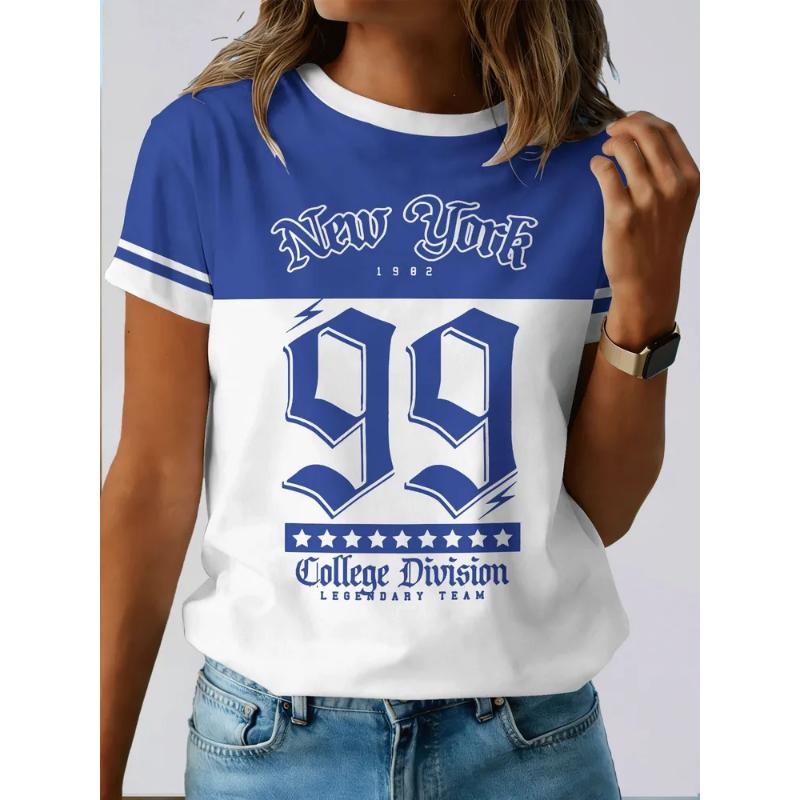 Moda Donna Girocollo Manica Corta Stampa Colore 3D Casual T-shirt Casual a Manica Corta Girocollo