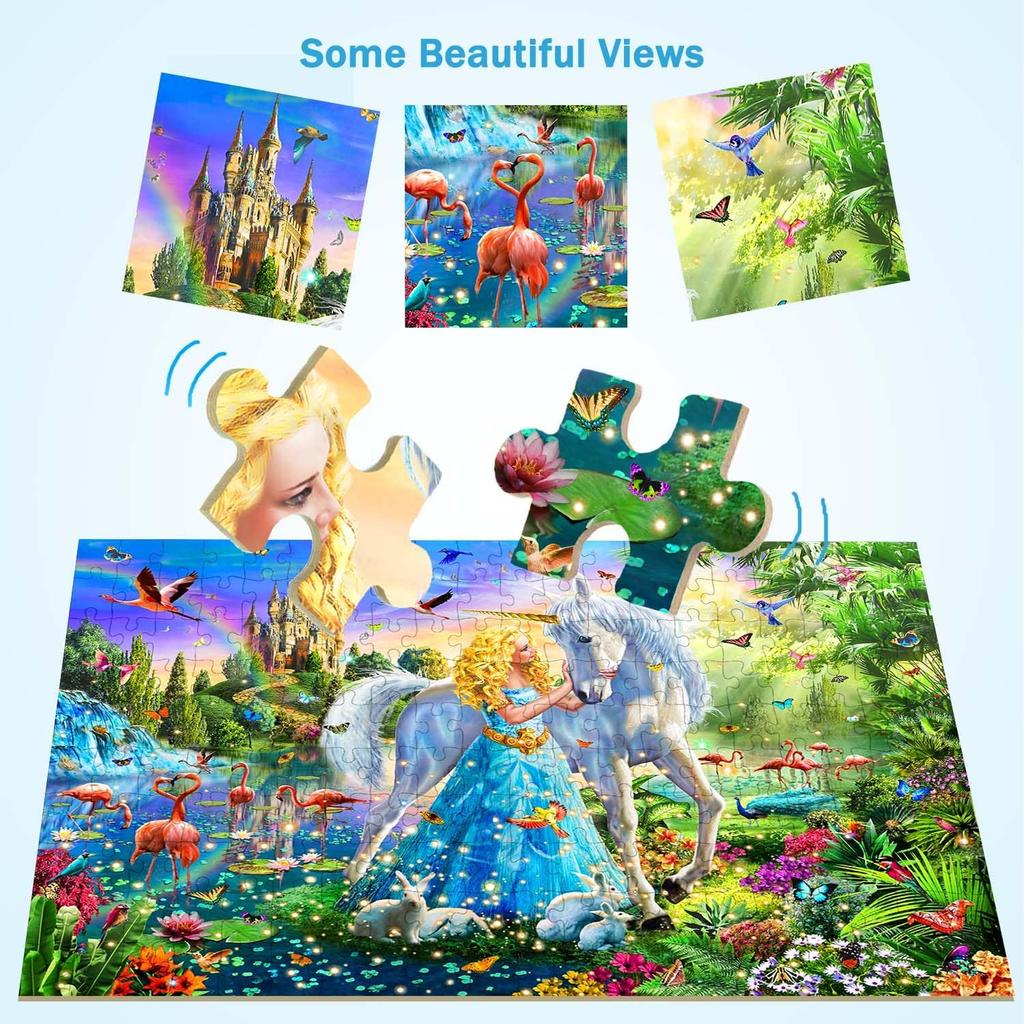 Puzzles for Kids Ages 8-10 6-8 - Princess & Unicorn Floor Puzzle- 200 Piece Jigsaw Puzzles for Kids Ages 10-12 Year Old and Adults.Colorful Children