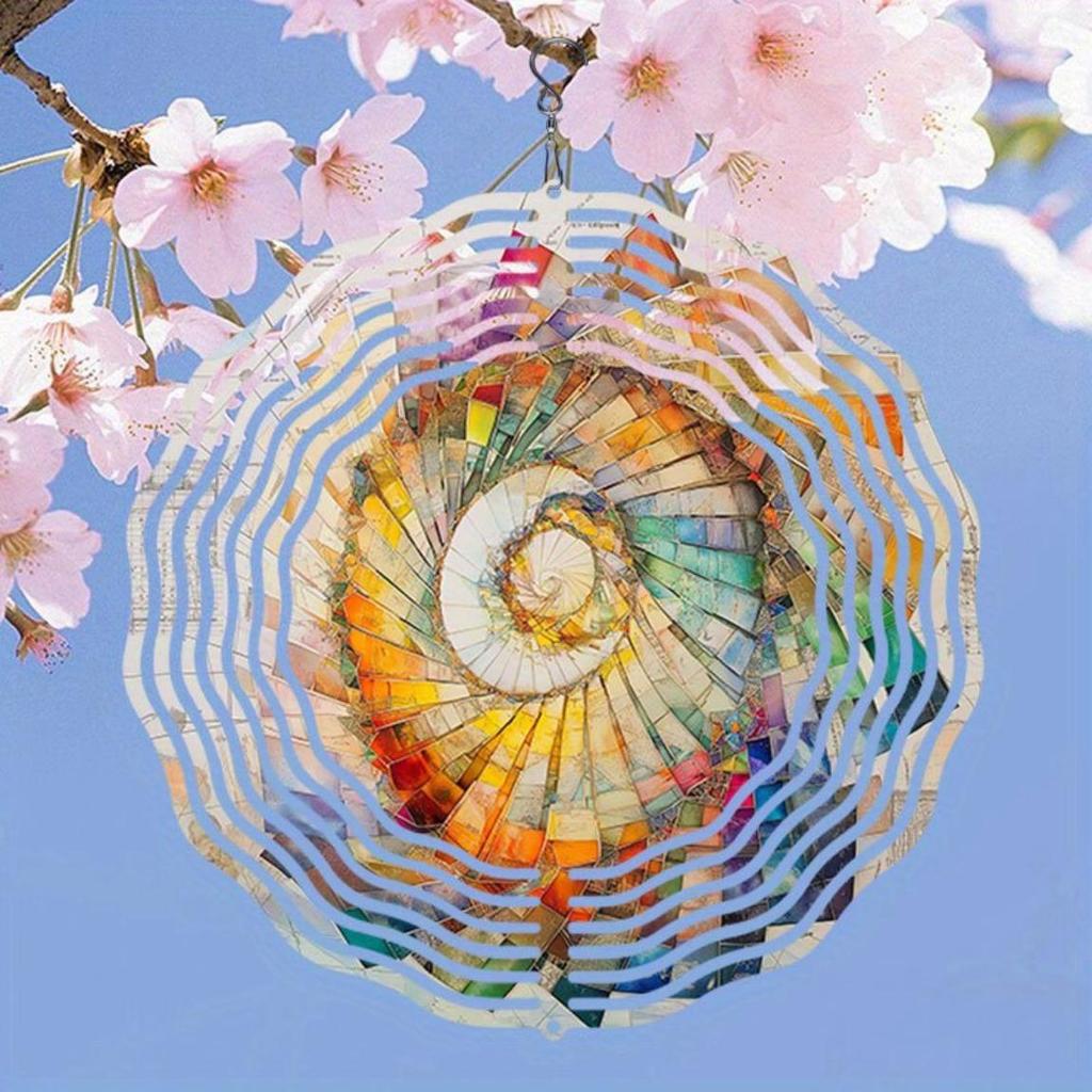 Metal Wind Chime with Colorful Swirl Mandala 3D Kinetic Outdoor Hanging Decor for Garden Patio Christmas Halloween Thanksgiving Housewarming Gift