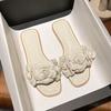 Fashion White Camellia Women Slippers  Designer Mixed Color Summer Shoes Woman Flower Decoraion Flip Flops Outdoor Slides Shoes