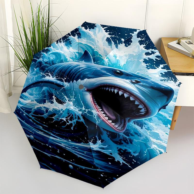 1pc Great White Shark Breaking Through Water Umbrella with Plastic Handle,Suitable for All Seasons UmbrellaPT577