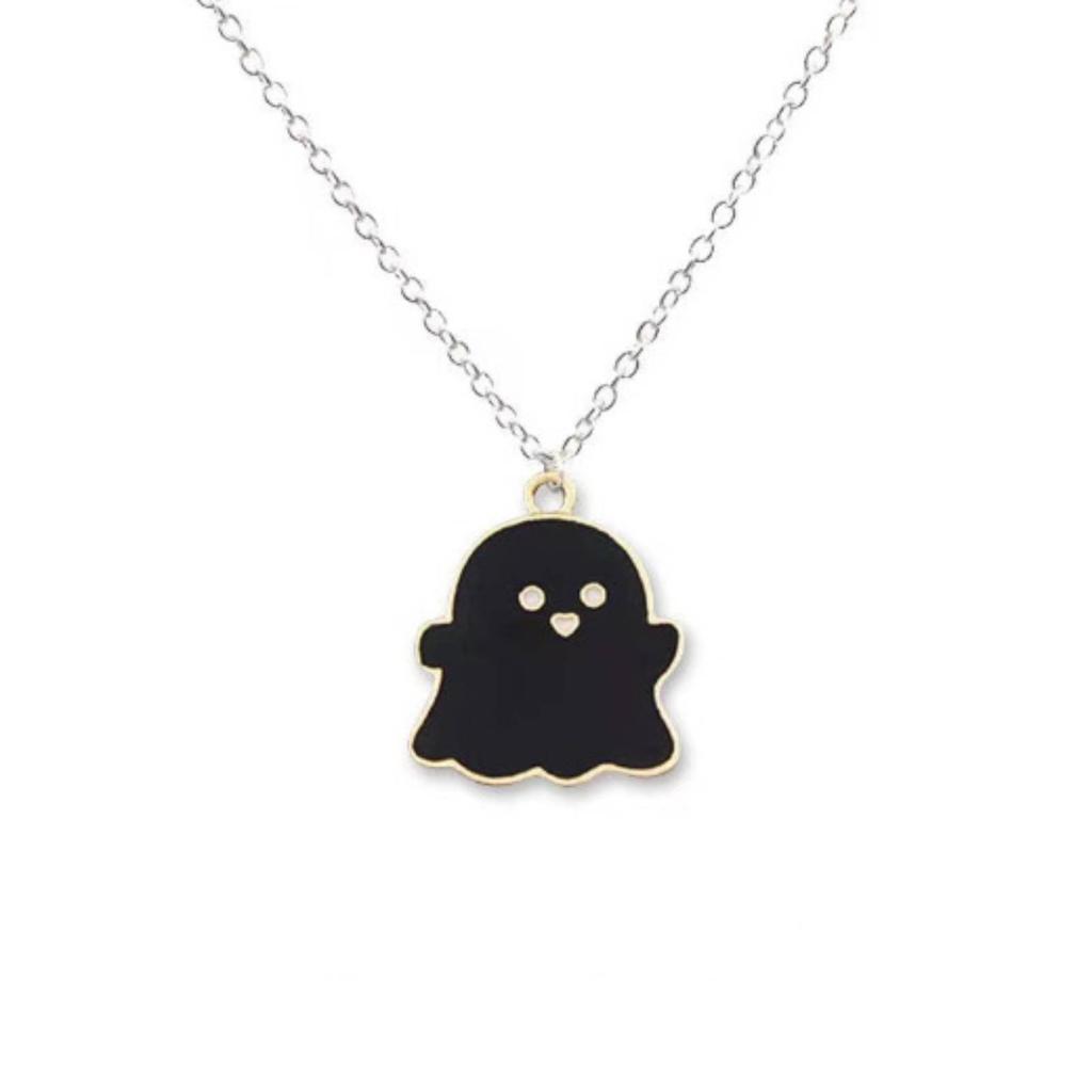 Cute Cartoon Ghost Pendant Necklace for Women Men Couples Stainless Steel Jewelry Halloween Gift