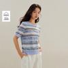 INMAN Striped Mesh Hollow Out Short Sleeve Knit Top