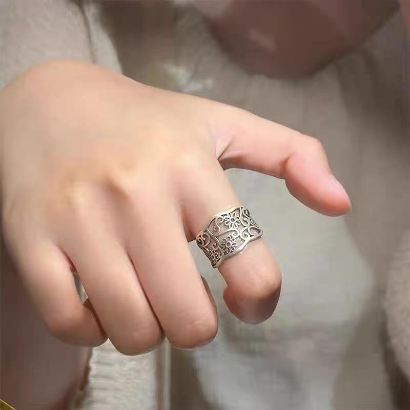 2025 Retro Chinese Style Peony Zinc Alloy Adjustable Ring for Women