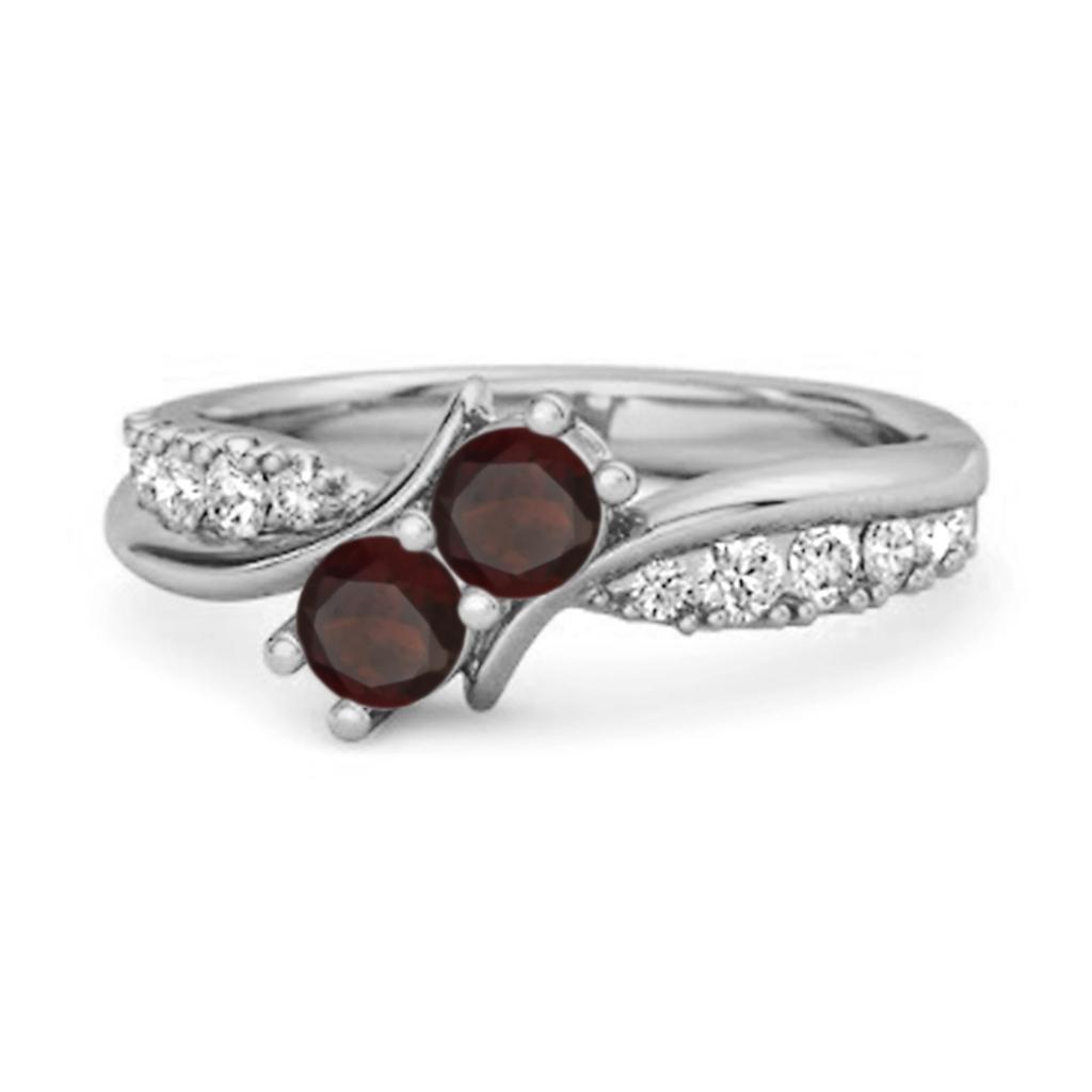 Garnet Twin Stone Pave Bypass Ring - 925 Sterling Silver