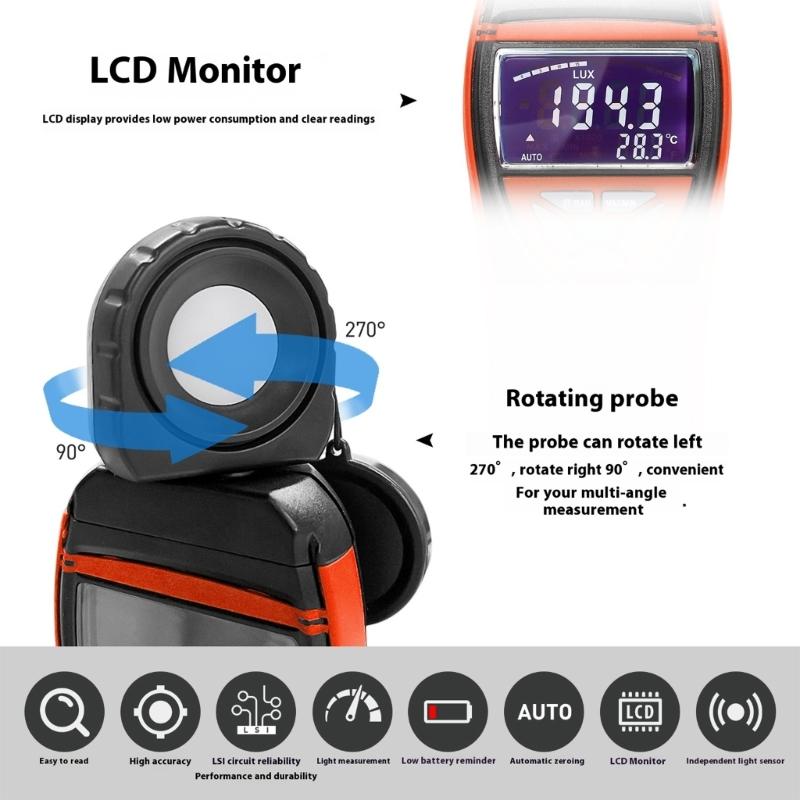 Professional Light Meter With LCD Screen Multiple Unit Conversion Illuminance Measure Device for Workplace Measurements