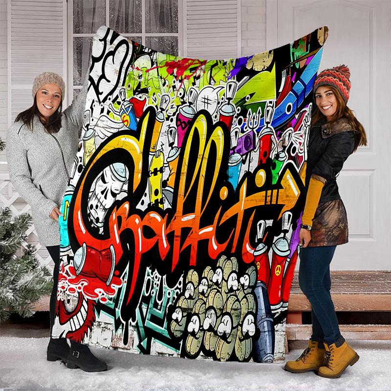 Graffiti Print Blanket Soft Comfortable All Seasons Suitable Sofa Office Nap Travel Birthday Gift Christmas Present