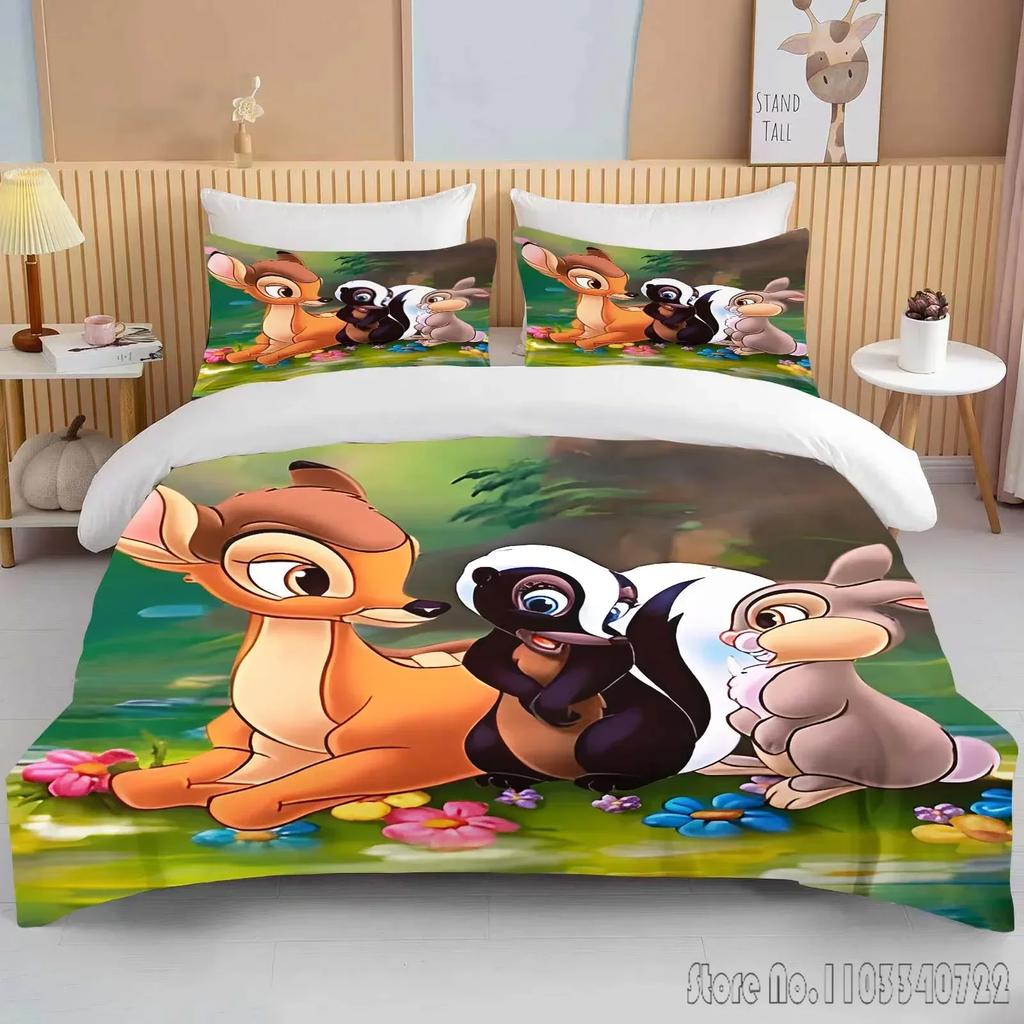 Bambi Printed Soft Bedding Set Duvet Cover Anime Quilt Adult Kids Birthday Gift Full Size King Size Bedding Set