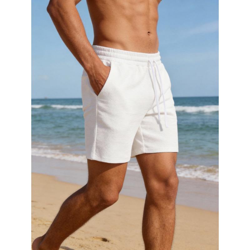 Men Summer Waffle Knit Casual Shorts S белый