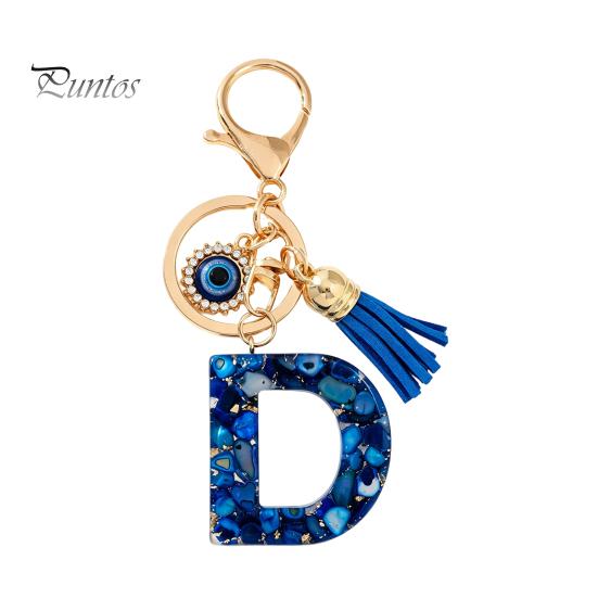 Durable Keychain Charm Blue Series Pendant, Initial Letter Key Chain with Eyes Keyring Tassel Design, A-Z Holder for Bags Backpacks Cars Accessories