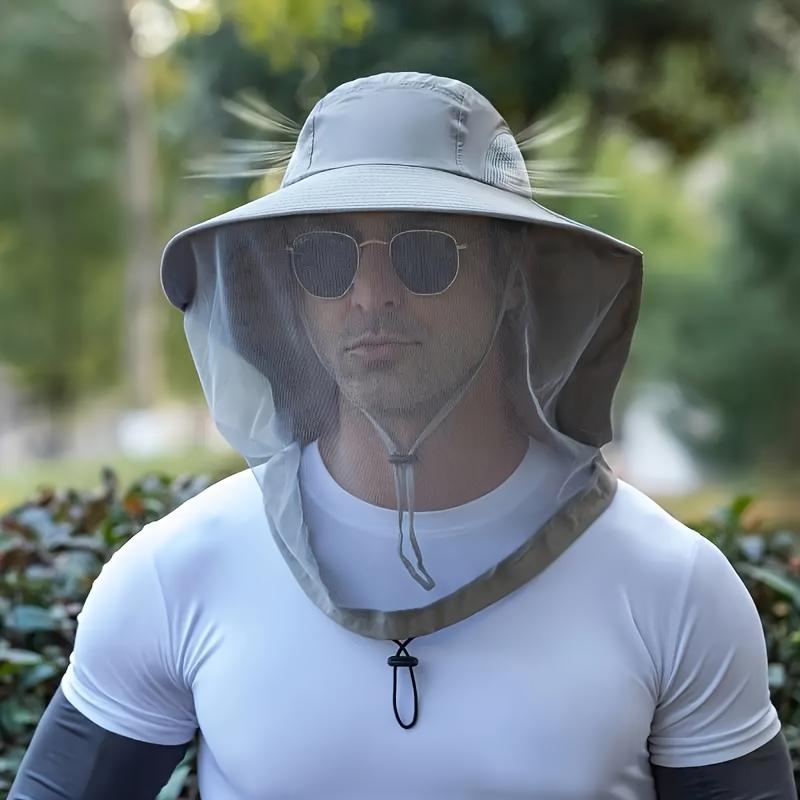 1pc Unisex Outdoor Mesh Hat & Integrated Face Mask - Breathable Fishing Hat with Adjustable Chin Strap