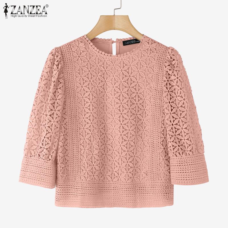 ZANZEA Women Casual O-neck 3/4 Sleeve Loose Patchwork Blouse