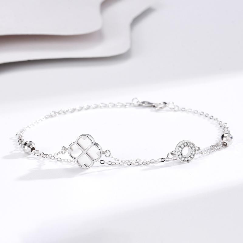 Double Four-leaf Clover Bracelet Women's Summer Rose White Fritillary Ins Bracelet Light Luxury Niche Mori Jewelry