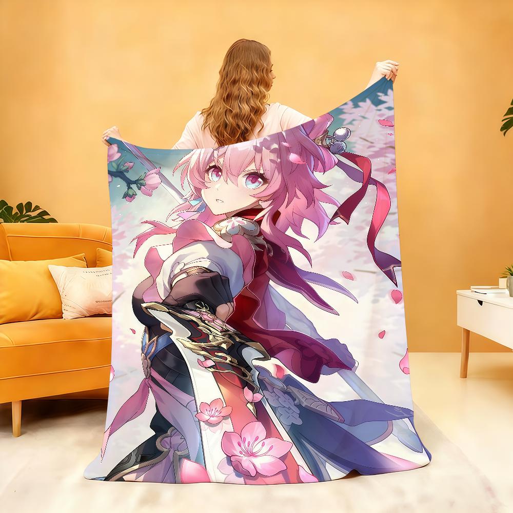 Hot Game Honkai Star March 7th Blanket Soft Throw Blanket for Home Bedroom Bed Sofa Picnic Travel Office Rest Cover Blanket Gift